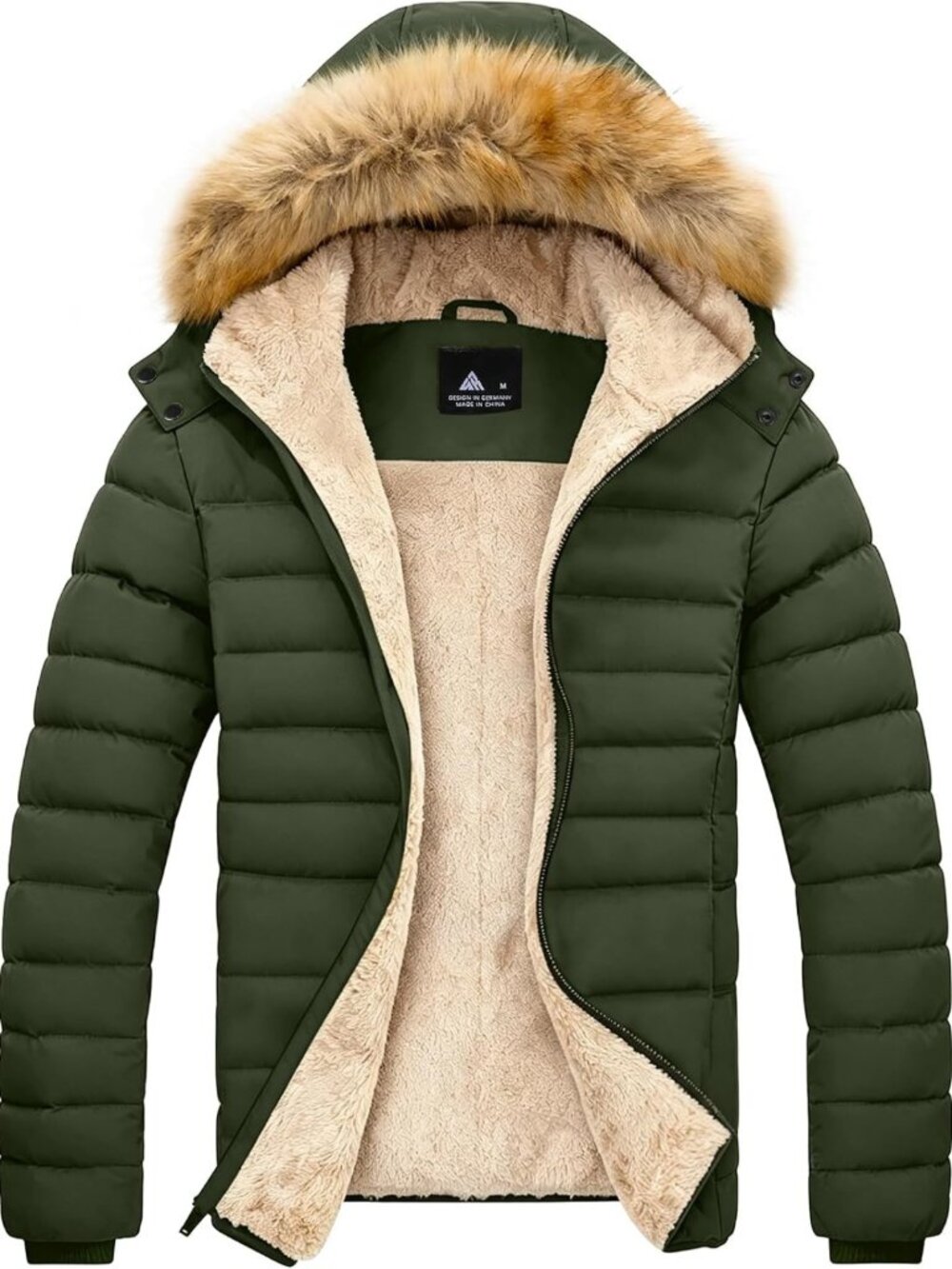 Warm Insulated Winter Jacket for Men, Sherpa Lined, Water-Resistant, Detachable